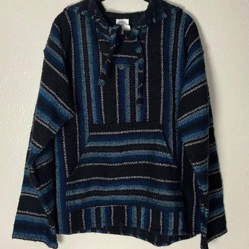 DELMEX Baja Hoodie Sweater unisex medium black/blue relaxed fit hippie